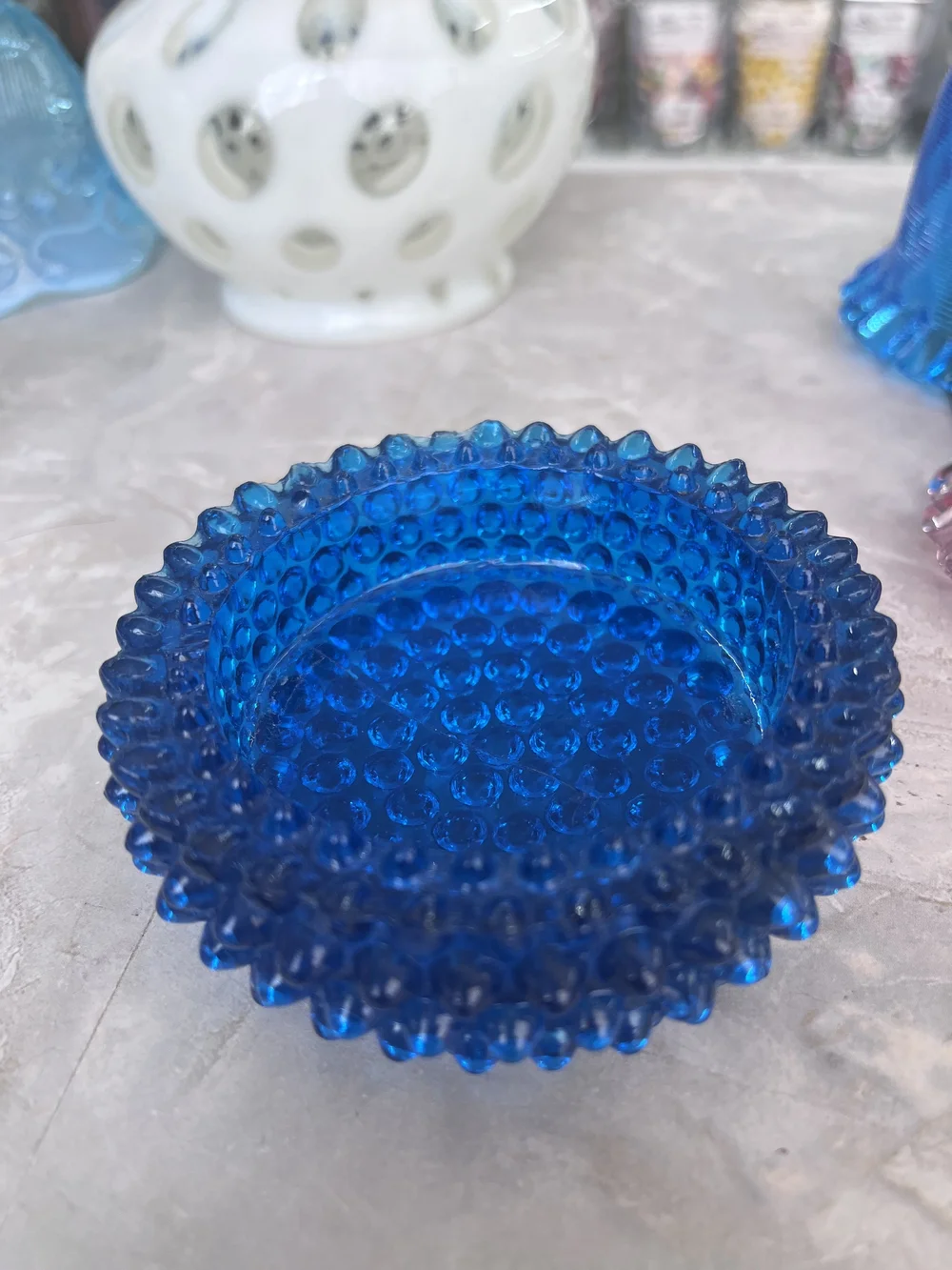 Fenton Blue Hobnail Glass Dish